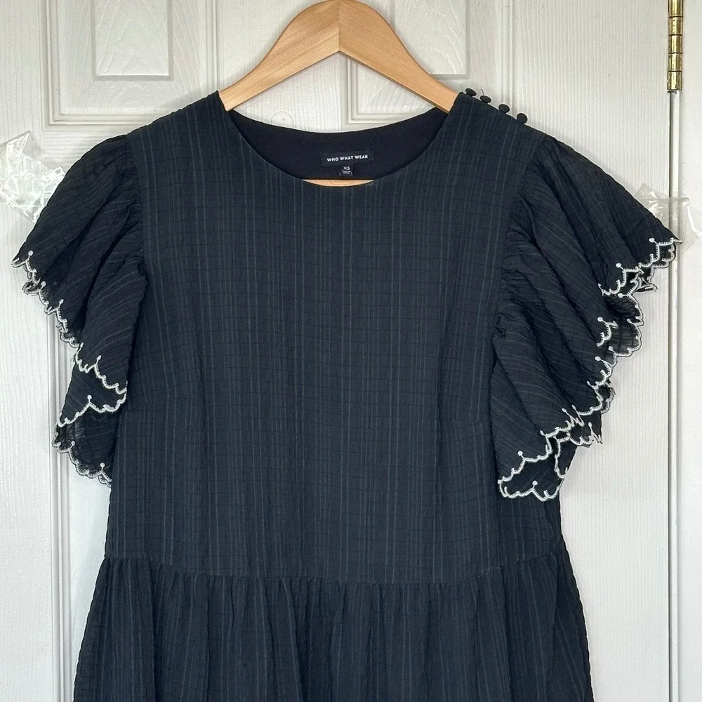 Who What Wear Tiered Ruffle Sleeve Dress Black Striped Size XS Mini Womens Party